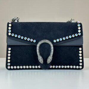 Gucci Black Velvet Medium Dionysus Shoulder Bag With Diamond